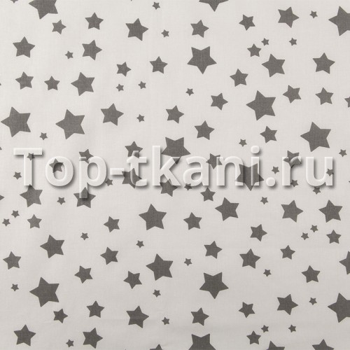Перкаль набивная - Серые звезды на белом (ширина 150 см)